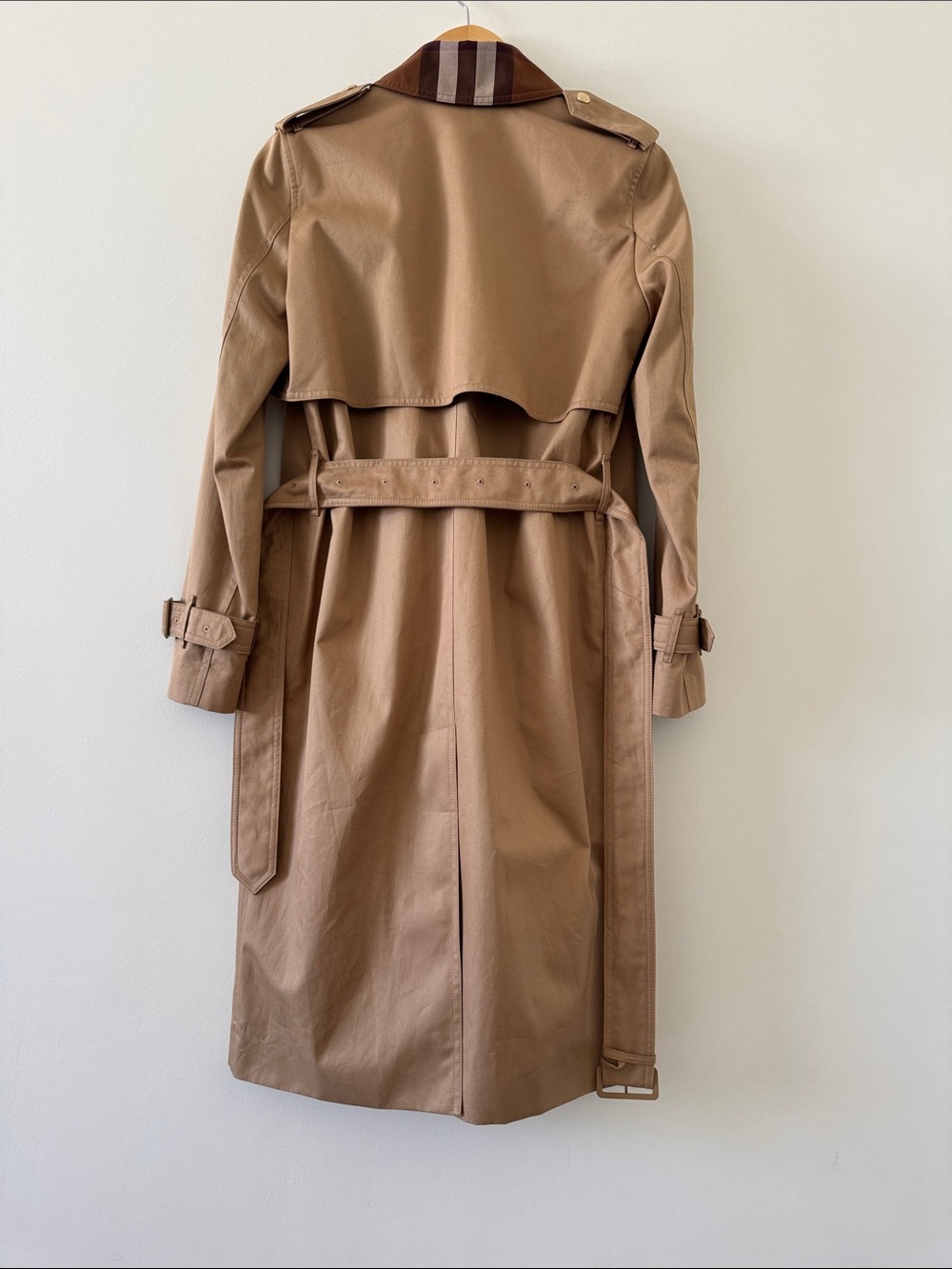 Burberry Sandridge Long Check Collar Gabardine Trench Coat Camel NWOT Size 2 - Picture 11 of 15